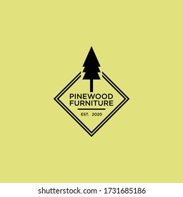 vintage pine wood furniture logo template design vector, pine forest, retro brand adventure logo design template
