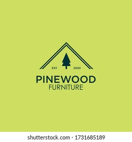 vintage pine wood furniture logo template design vector, pine forest, retro brand adventure logo design template