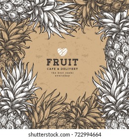 Vintage pineapple design template. Botanical fruit background. Engraved pineapple. Vector illustration