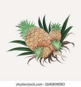 Vintage pineapple fruit, isolated vector element.