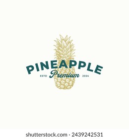Vintage pineapple logo design template with hand drawn illustration.