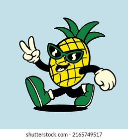 Vintage Pineapple Mascot Vector Illustration