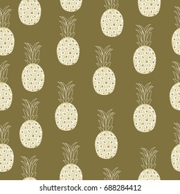 Vintage pineapple seamless pattern, retro style. Summer fruit endless background. Vector illustration