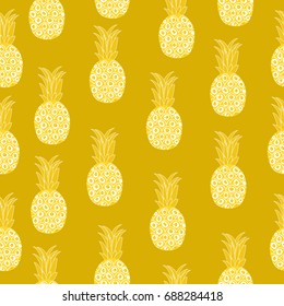 Vintage pineapple seamless pattern, retro style. Summer fruit endless background. Vector illustration