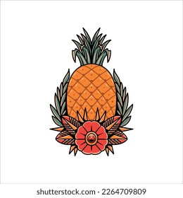 vintage pineapple tattoo vector design