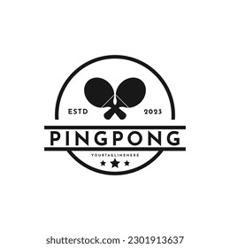 Vintage ping pong logo design with hipster drawing style