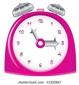 Vintage pink alarm clock, vector illustration