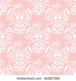 vintage pink background with grunge damask flourishes seamless pattern