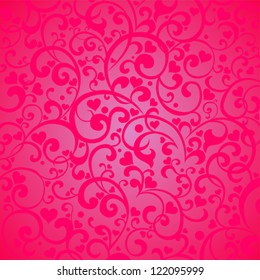 Vintage pink background with hearts. Vector Illustration