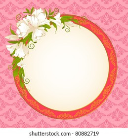 Vintage pink background with white flowers. Vector