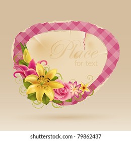 Vintage pink bubble for speech with flowers and place for text