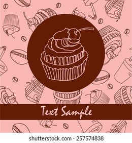 vintage pink card with a pattern of sweet pastries