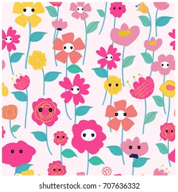 Vintage pink cute spring summer romantic wild flower and sweet romantic leaf seamless pattern style background