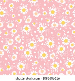 Vintage pink daisies ditsy seamless pattern. Great for summer vintage fabric, scrapbooking, wallpaper, giftwrap. Suraface pattern design.