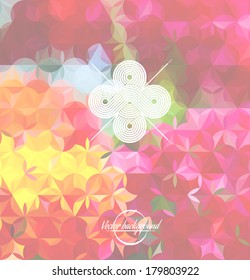 Vintage pink defocused background with white label and geometric triangular ornament