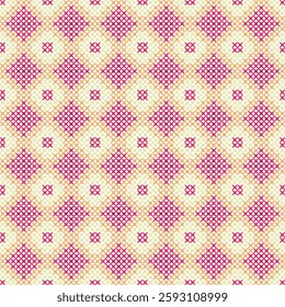 Vintage pink floral and geometric heart patterns create a seamless decorative wallpaper texture