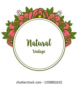 Vintage pink flower natural art frame for invitation greeting card. Vector illustration.