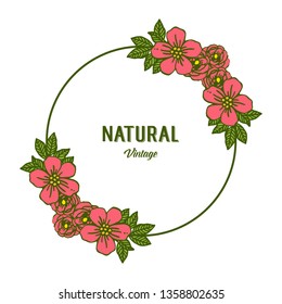Vintage pink flower natural art frame for invitation greeting card. Vector illustration.