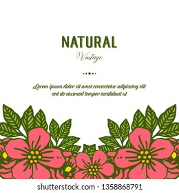 Vintage pink flower natural art decoration for invitation greeting card. Vector illustration.