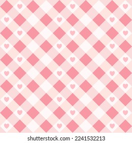 Fondo de cuadrícula rosa vintage. Cuadros de estampados sin foco y corazón arreglado en líneas. Diseño de plantillas cruzadas para fiesta, cumpleaños, tarjeta, envoltura, papel pintado, tarjeta, regalo de papel.