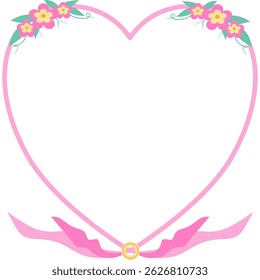 vintage pink heart-shaped frame decorated with bright and cute flowers