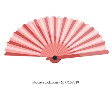 Vintage pink japaness spanish traditional retro girl women madam fan. Modern flat vector illustration icon. Isolated on white background. Summer time weekend vacation holiday beach party cafe logo.
