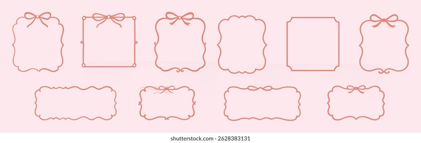 Vintage pink label frame set – cute hand-drawn borders with bows for scrapbooking, packaging or invitations