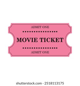 Vintage pink movie ticket template . Admit one retro cinema ticket. Ticket admission entry event design	