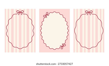 Marcos decorativos ovalados rosa Antiguas con acento de cinta. Ideal para invitaciones, tarjetas de felicitación, empaques, papelería, páginas de álbumes de recortes y proyectos románticos de diseño femenino.