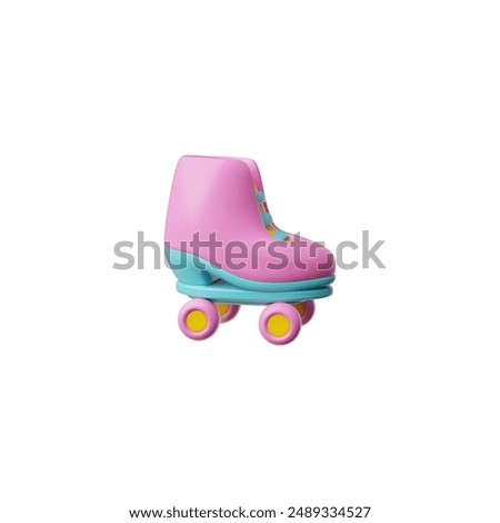 Vintage pink roller skate 3D plastic style icon. Retro bright design from 90s. Cartoon street youth sport activity. Vector render illustration isolated on white background