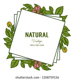 Vintage pink rose natural art frame for invitation greeting card. Vector illustration.