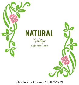 Vintage pink rose natural art decoration for invitation greeting card. Vector illustration.