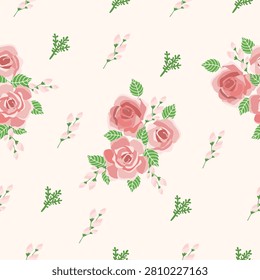 Vintage Pink Rose Seamless Pattern Elegant Floral Botanical Background