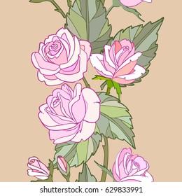 Vintage pink roses seamless pattern.