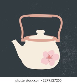 Vintage pink teapot, retro kettle, minimalistic flat vector illustration