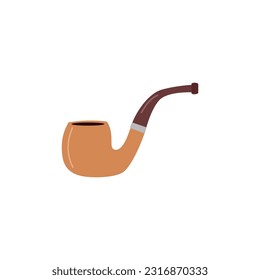 Vintage pipe for tobacco smoking, cartoon flat vector illustration isolated on white background. Accessory for gentleman or detective. Old fashioned retro equipment for smoking.