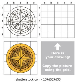 Vintage pirate compass, the educational game with simple game level. Copy the picture.