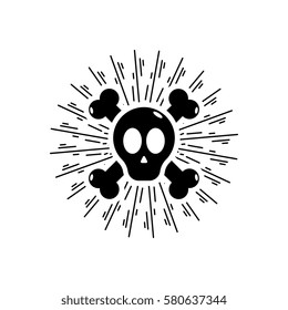 Vintage pirate logo symbol. skull and crossbones with sunburst