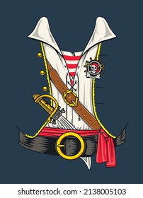 Vintage Pirate shirt costume suit  Hand drawn vector clip art