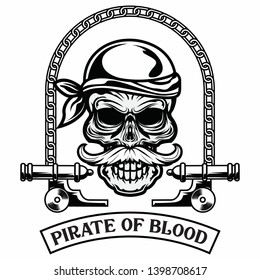 Vintage Pirate Skull with crossed Canon Vector Suitable for T-shirt in Black and White