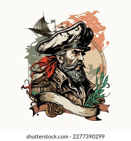 vintage pirates illustration for clothing merchandise