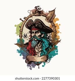 ilustración de piratas vintage para mercadería de ropa