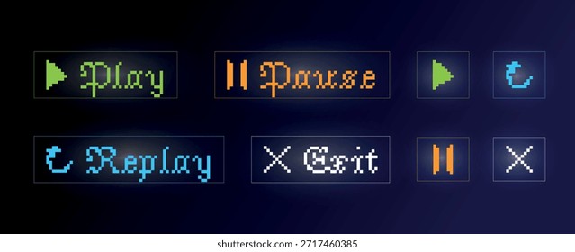 Botones de interfaz de juego de Antiguas Pixel Art – Panel de control GUI de Old School Arcade