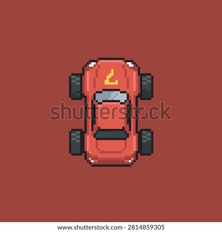 A vintage pixel art illustration of a red sports car viewed from directly above, featuring a number 7 on its roof.