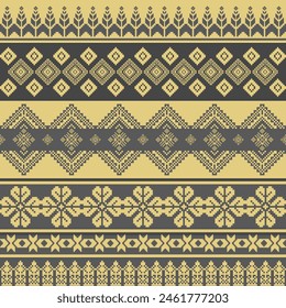 Vintage Pixel Fabric Patterns Seamless Asian Inspired Textile Designs for Trendy Backgrounds and Decor.