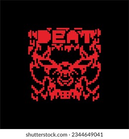 vintage pixel style abstract skull vector design in red color for your business clothing t-shirt design