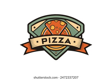 Vintage pizza logo label,  badge vector artwork illustration image vector illustration 