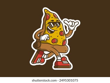 Vintage pizza mascot character illustration in running pose