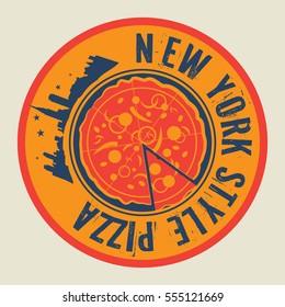 Vintage Pizza stamp or tag with text New York Style Pizza, vector illustration