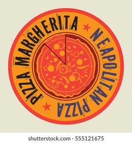 Vintage Pizza stamp or tag with text Neapolitan Pizza, vector illustration